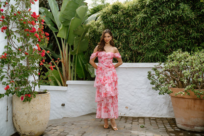 Jenna Drop Shoulder Pink Floral Maxi Dress