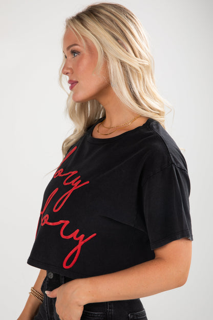 Black Glory Glory Script Cropped Tee