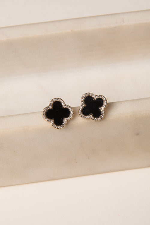Eloise Black Quatrefoil Stud Earrings