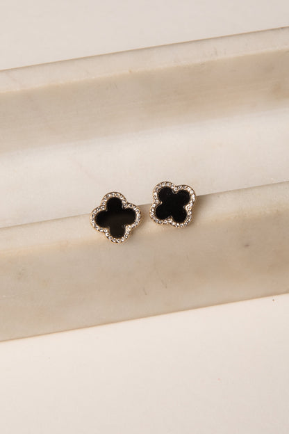 Eloise Black Quatrefoil Stud Earrings