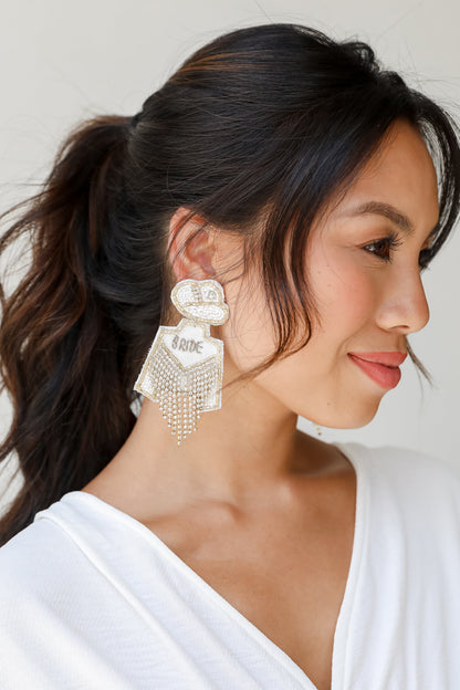 Cowgirl Bride Beaded Rhinestone Fringe Earrings