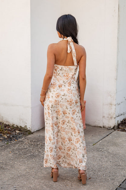 Blush Petals Cream Floral Halter Maxi Dress