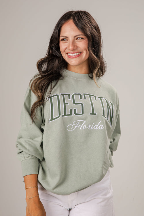Destin Florida Embroidered Sage Oversized Sweatshirt