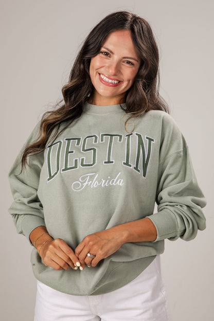 Destin Florida Embroidered Sage Oversized Sweatshirt