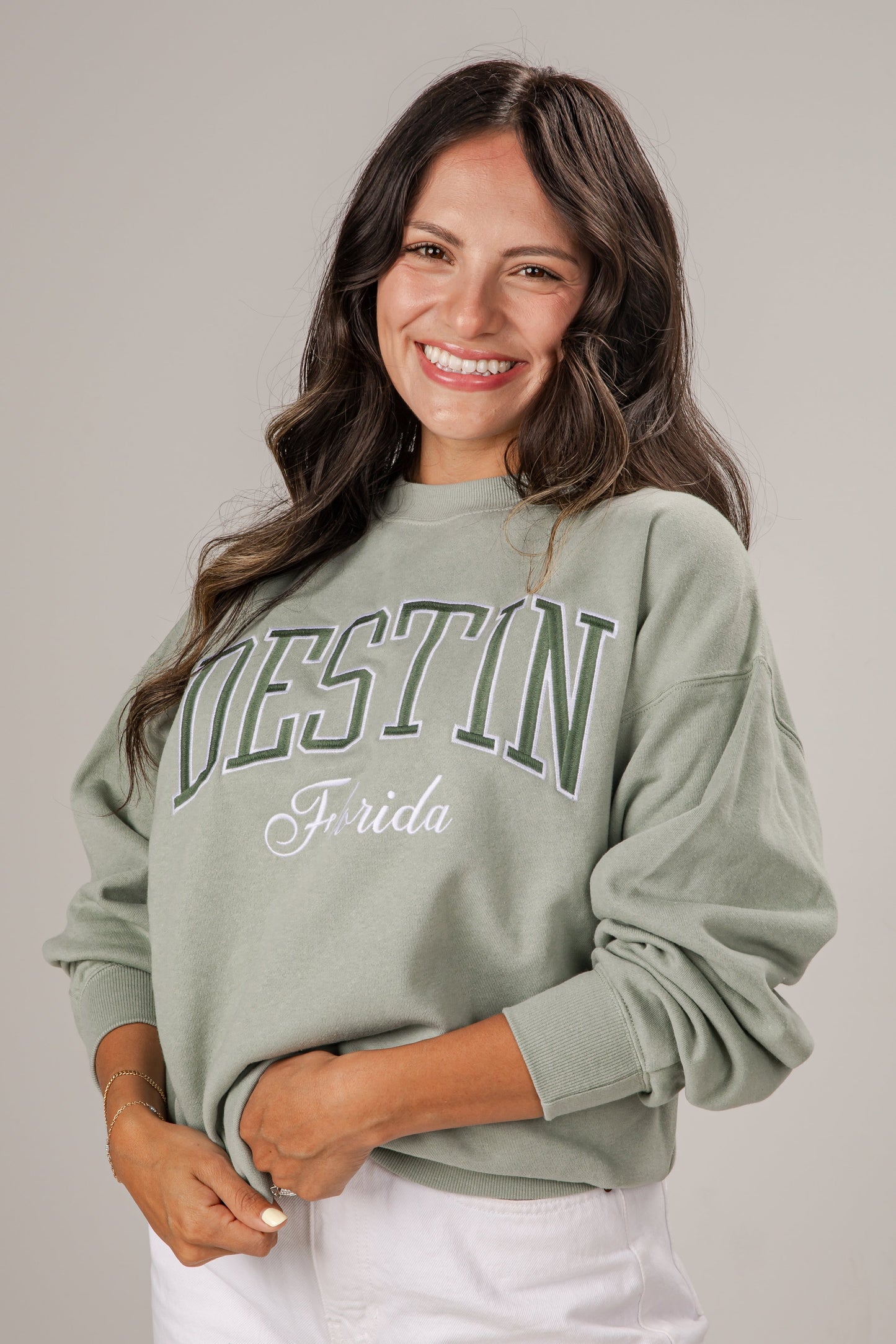 Destin Florida Embroidered Sage Oversized Sweatshirt