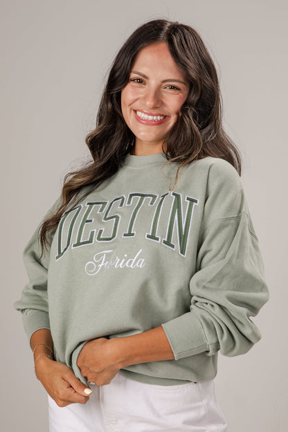 Destin Florida Embroidered Sage Oversized Sweatshirt