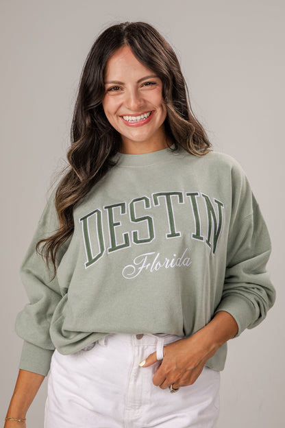 Destin Florida Embroidered Sage Oversized Sweatshirt