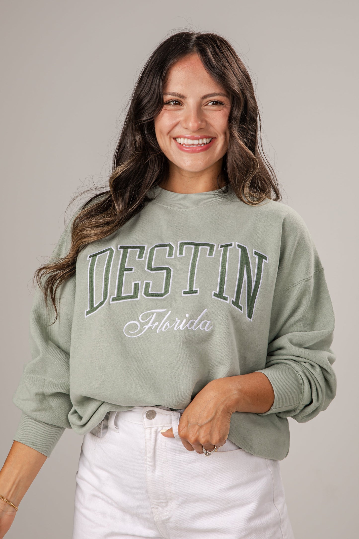 Destin Florida Embroidered Sage Oversized Sweatshirt