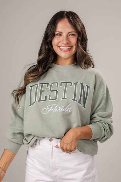 Destin Florida Embroidered Sage Oversized Sweatshirt