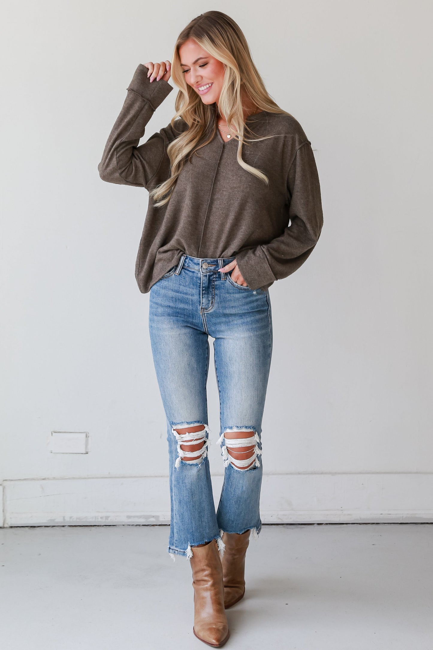 Courtney Light Wash Distressed Kick Flare Jeans Plus