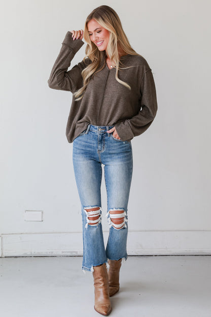 Courtney Light Wash Distressed Kick Flare Jeans