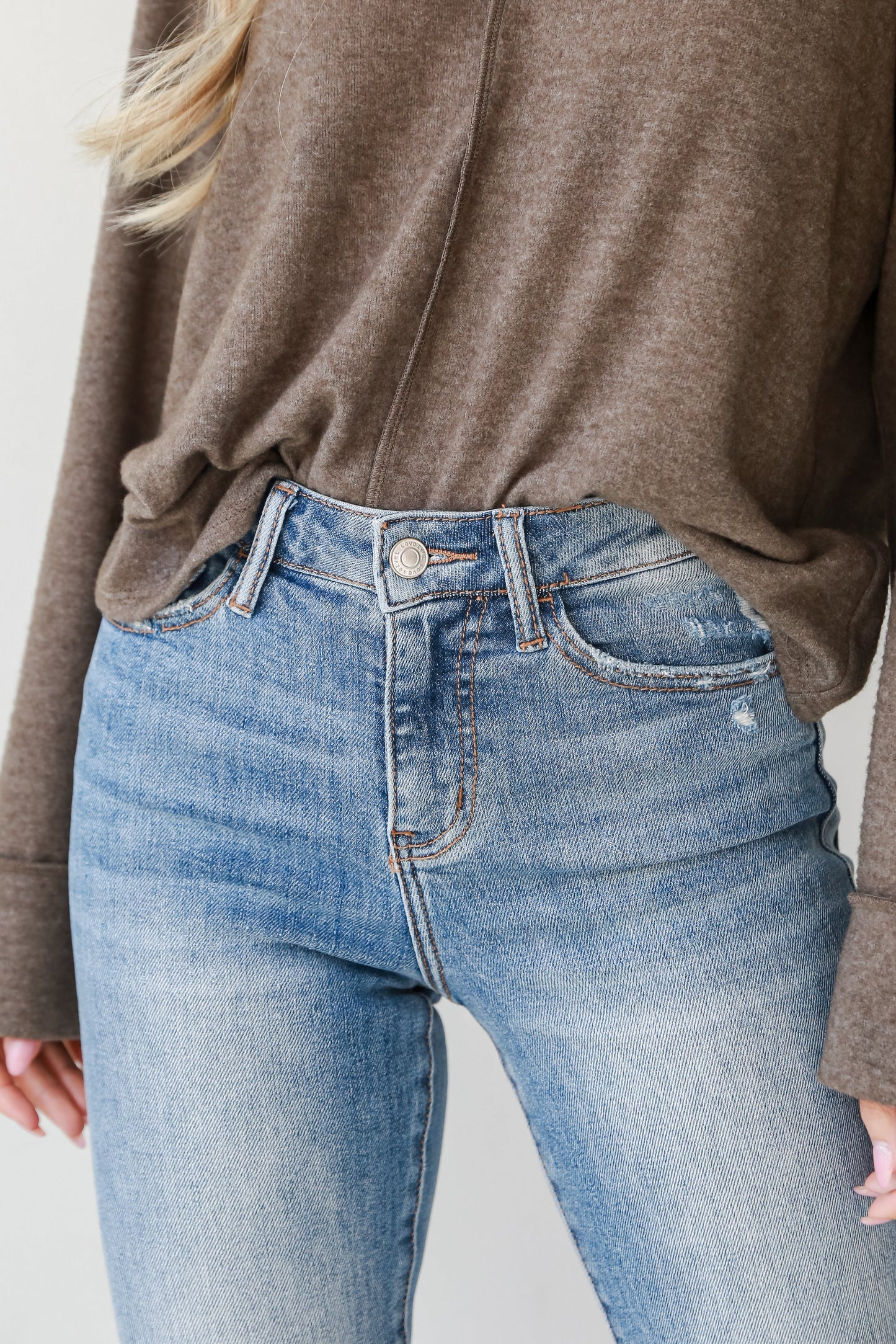 Courtney Light Wash Distressed Kick Flare Jeans