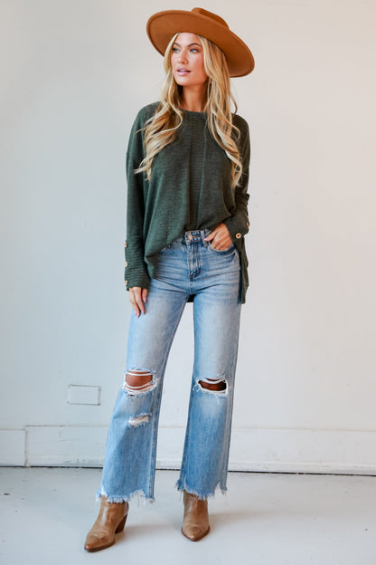 Crystal Medium Wash 90s Vintage Distressed Flare Jeans