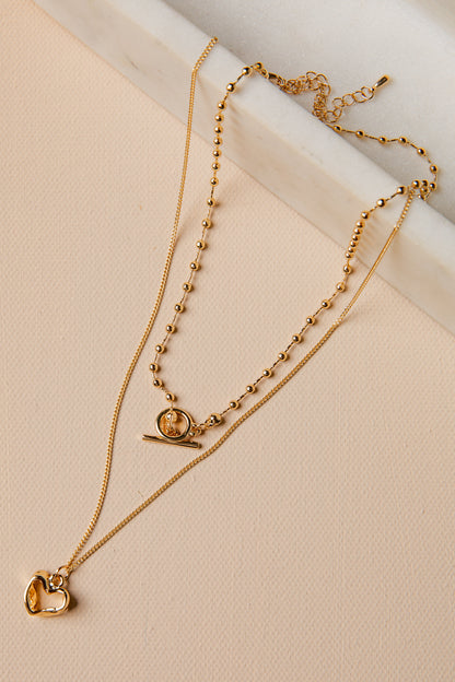 Aria Double-Layer Toggle Heart Gold Necklace