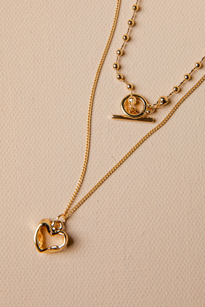 Aria Double-Layer Toggle Heart Gold Necklace