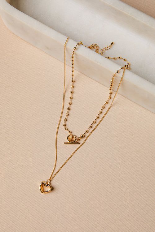Aria Double-Layer Toggle Heart Gold Necklace