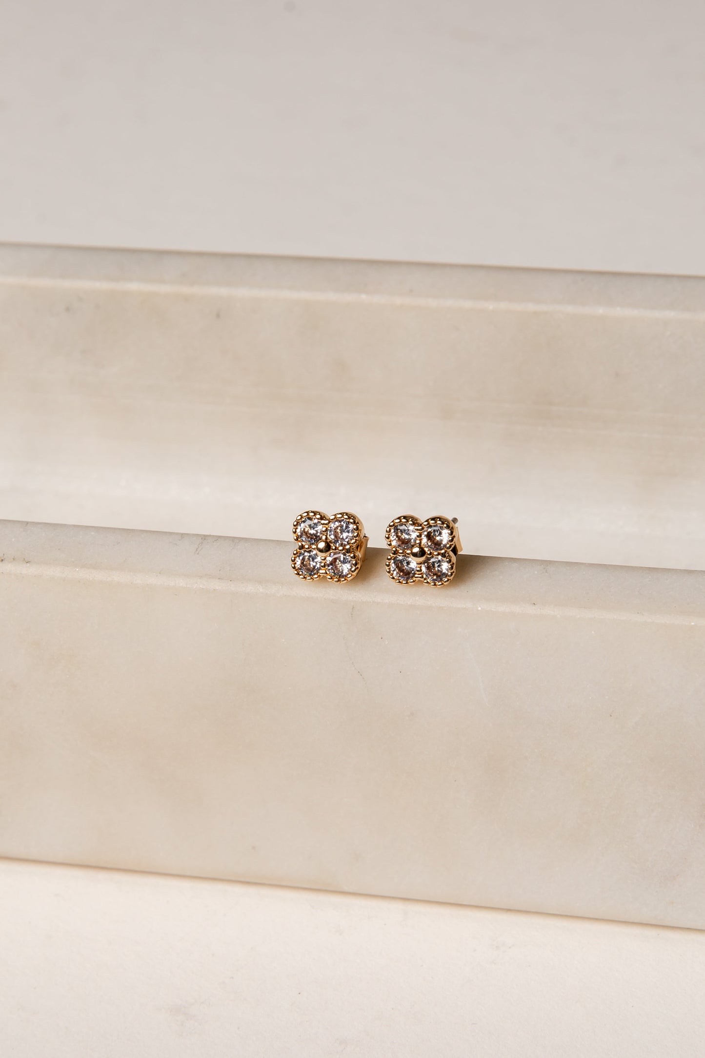 Chasiti Gold Rhinestone Quatrefoil Earrings