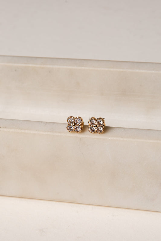 Chasiti Gold Rhinestone Quatrefoil Earrings