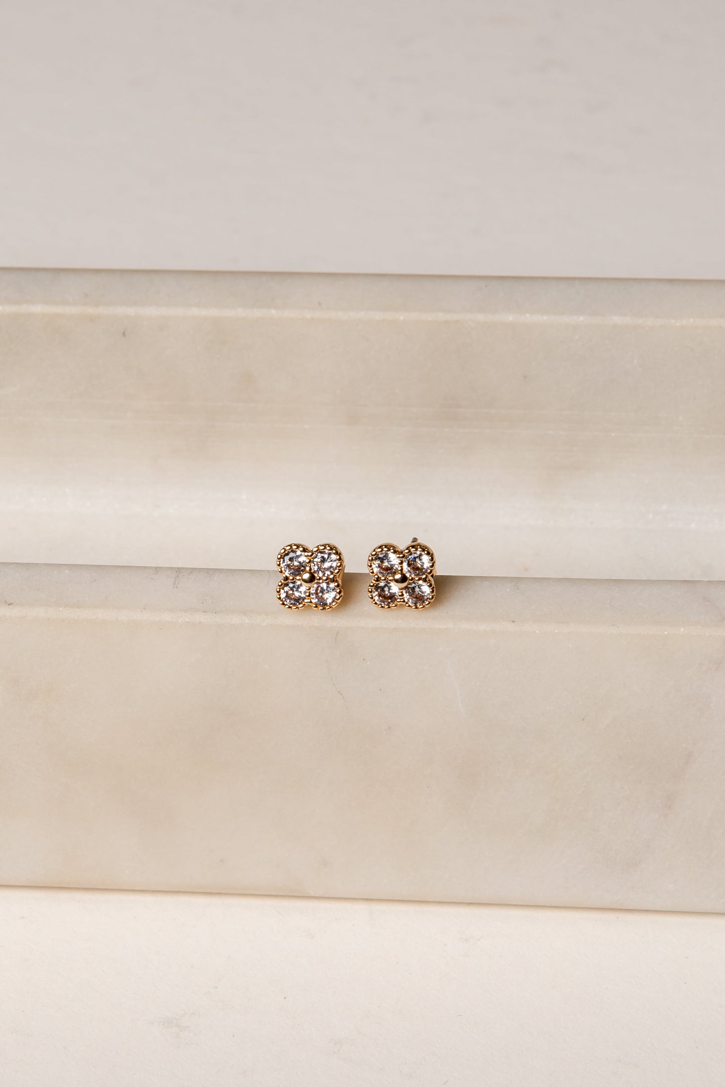 Chasiti Gold Rhinestone Quatrefoil Earrings