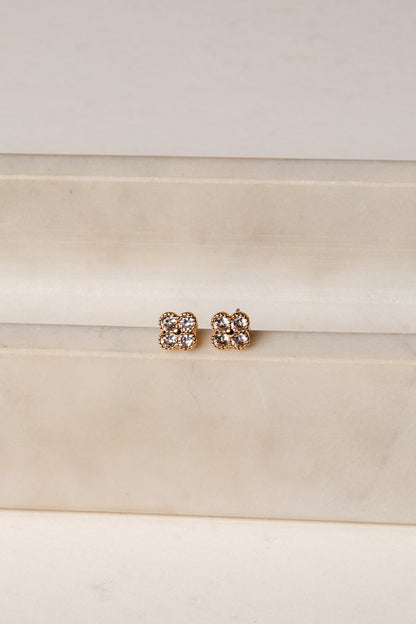 Chasiti Gold Rhinestone Quatrefoil Earrings