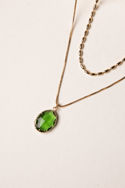 Elaine Green Layered Gemstone Charm Necklace