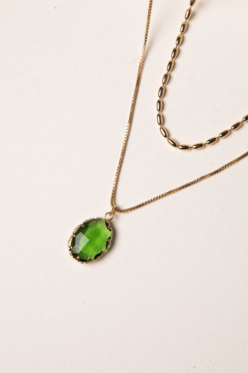 Elaine Green Layered Gemstone Charm Necklace