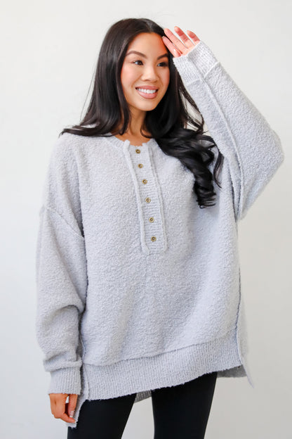 Cuddly Sensation Heather Grey Oversized Sweater