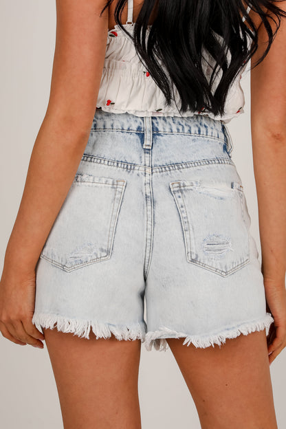 Bella Light Wash High-Rise Distressed Denim Shorts