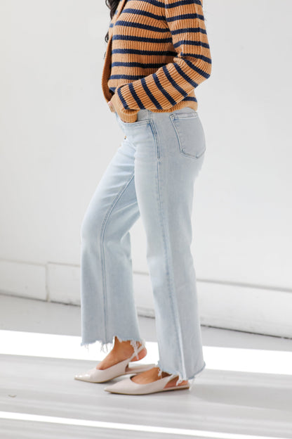 Aileeah Light Wash Slim Wide Leg Jeans
