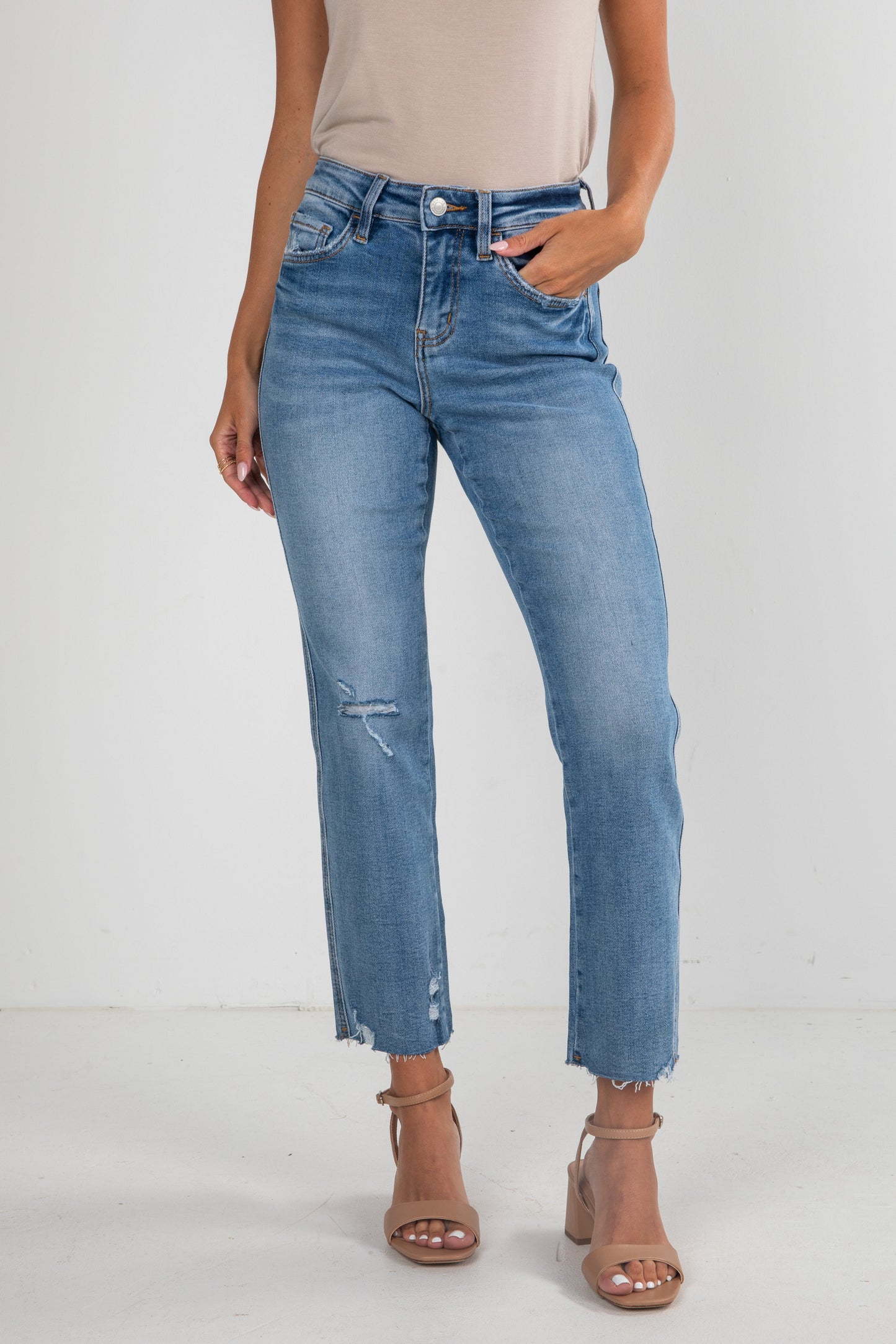 Amelia Medium Wash High-Rise Straight Leg Jeans