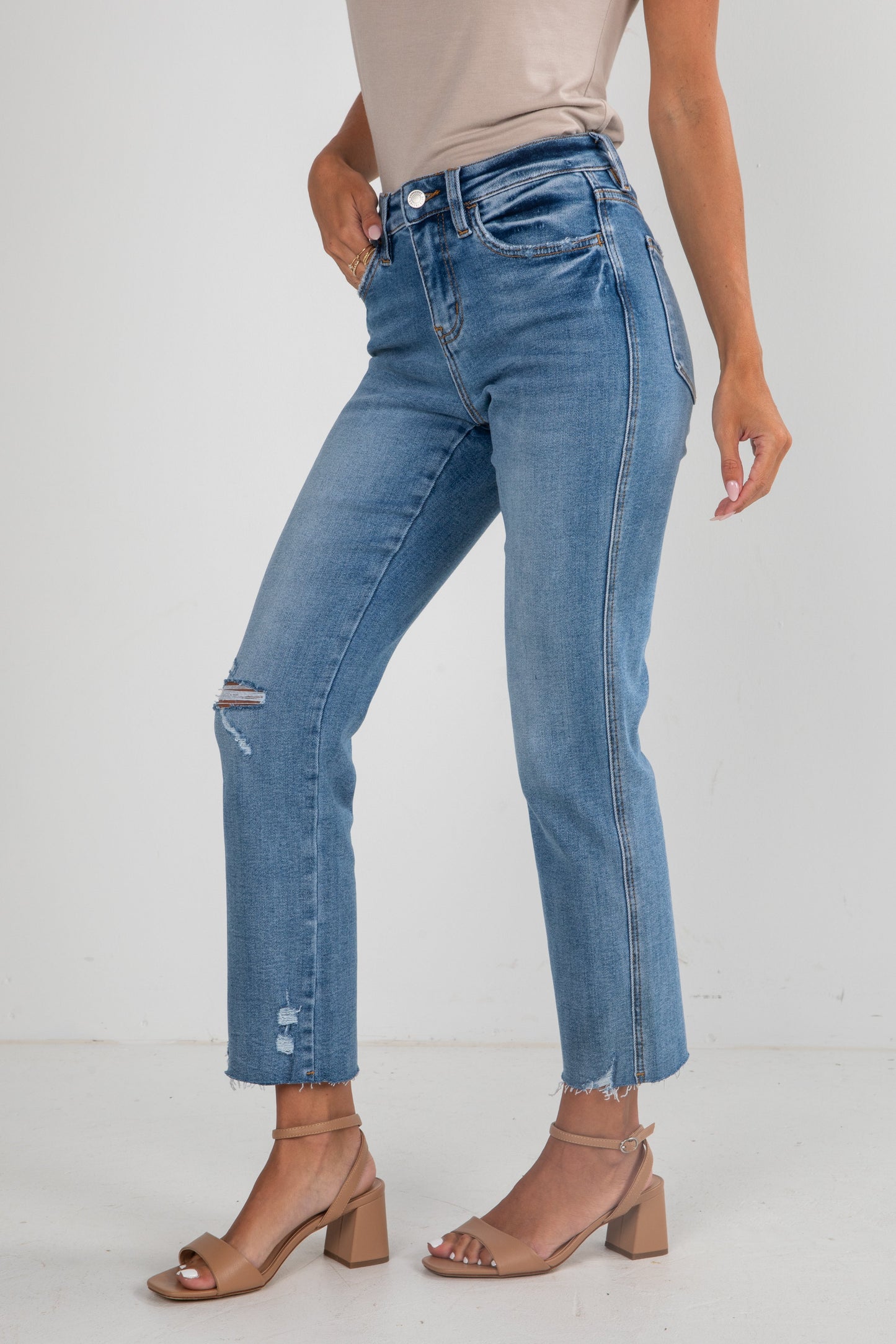Amelia Medium Wash High-Rise Straight Leg Jeans