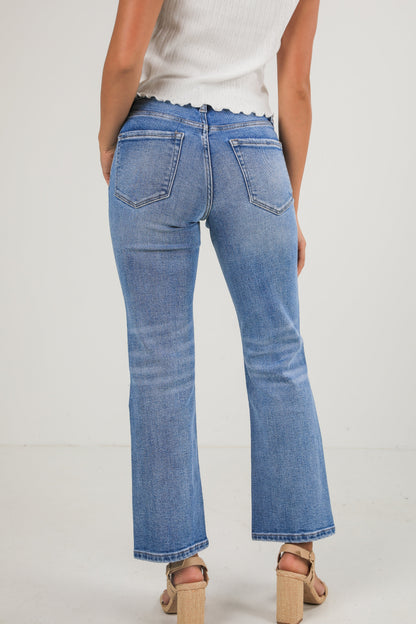 Ella Medium Wash High-Rise Distressed Straight Leg Jeans