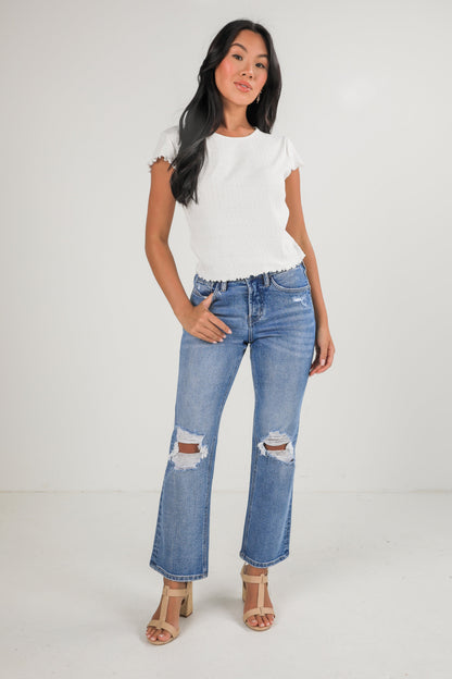Ella Medium Wash High-Rise Distressed Straight Leg Jeans