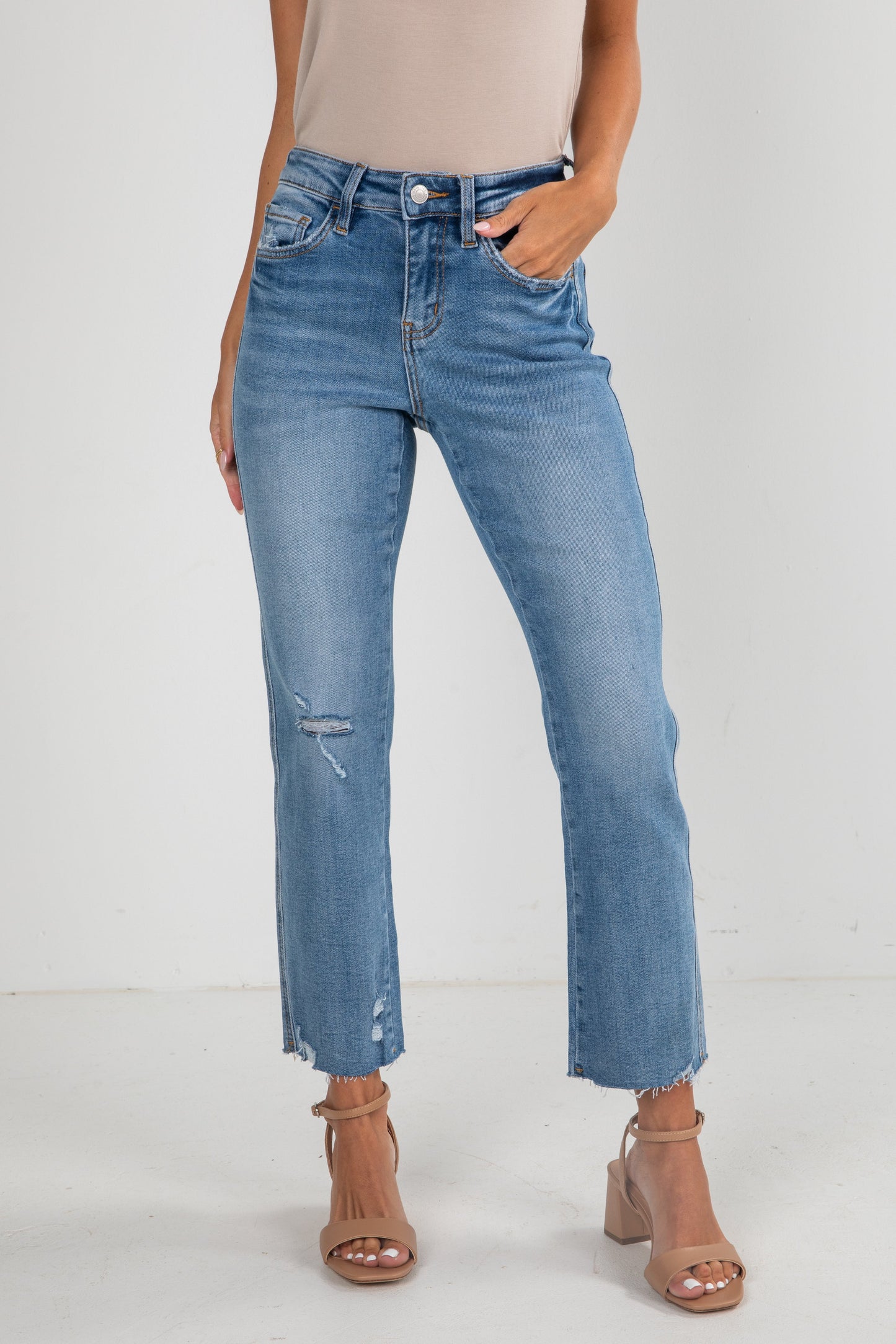 Amelia Medium Wash High-Rise Straight Leg Jeans