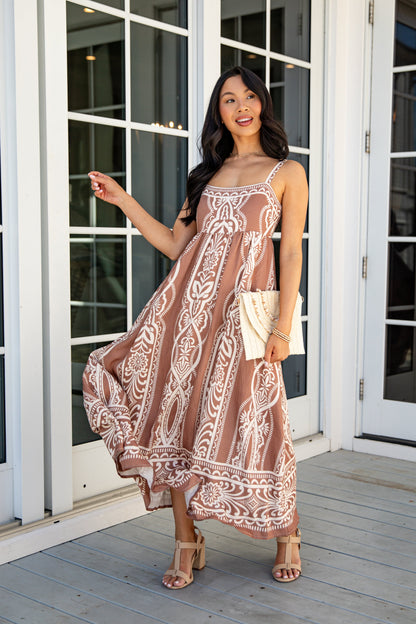 Always The One Mocha Printed Midi Dress