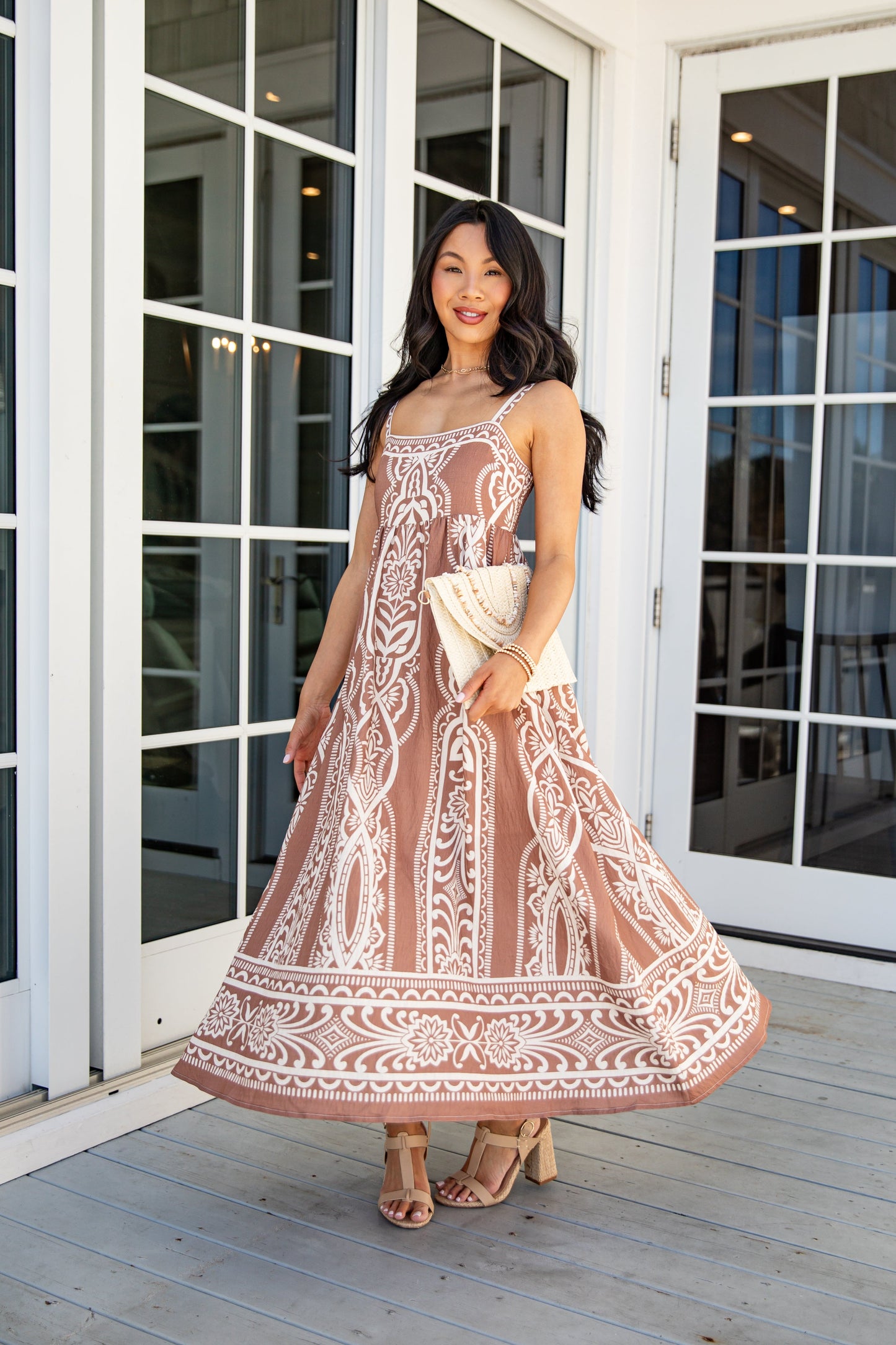 Always The One Mocha Printed Midi Dress