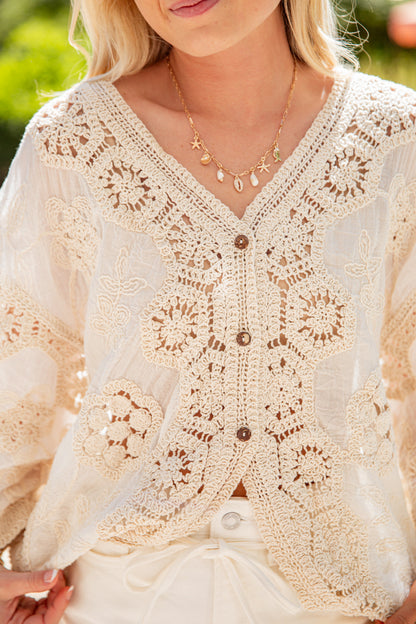 Coastal Keepsake Natural Crochet Knit Top