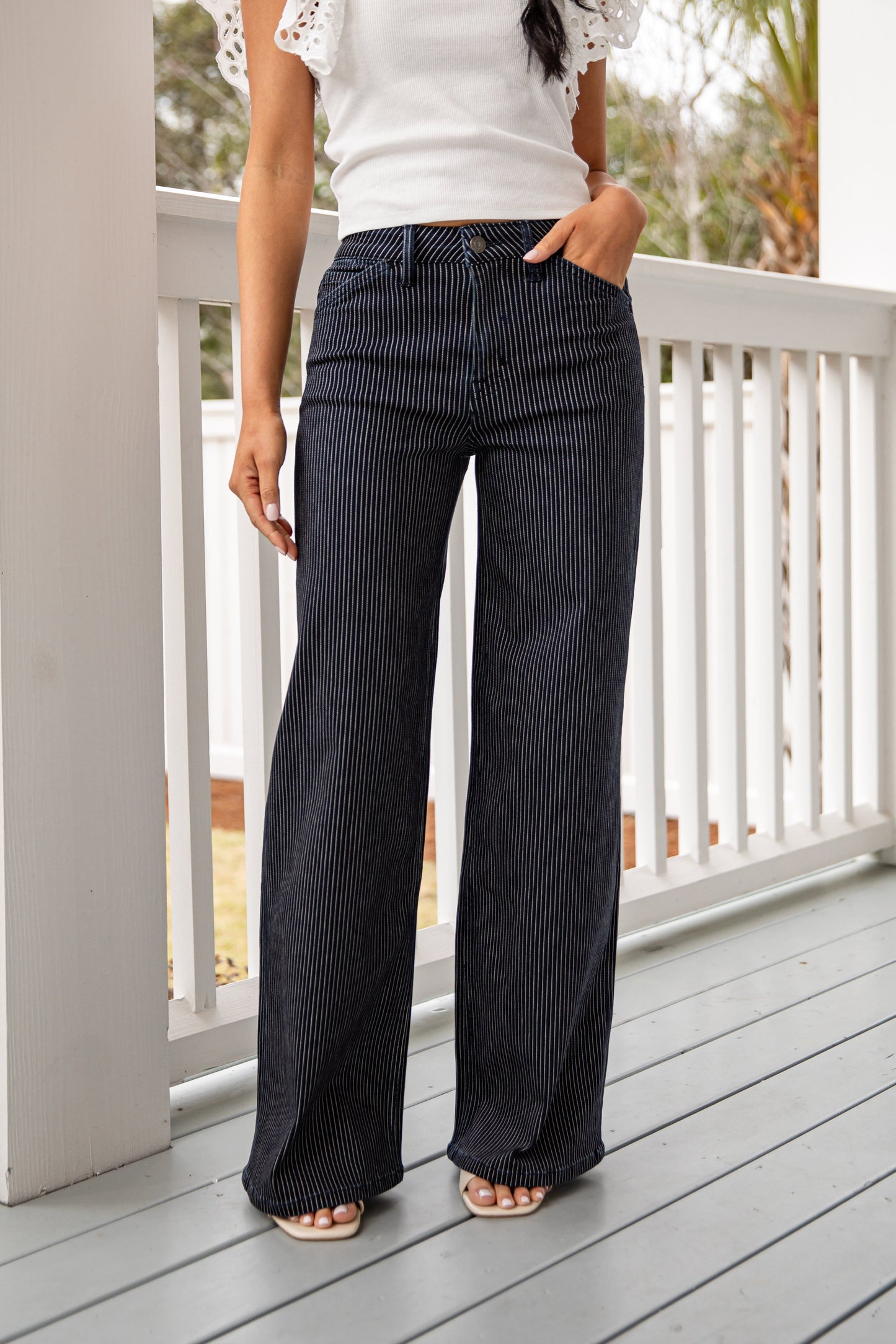 Collins Pinstripe Wide Leg Jeans