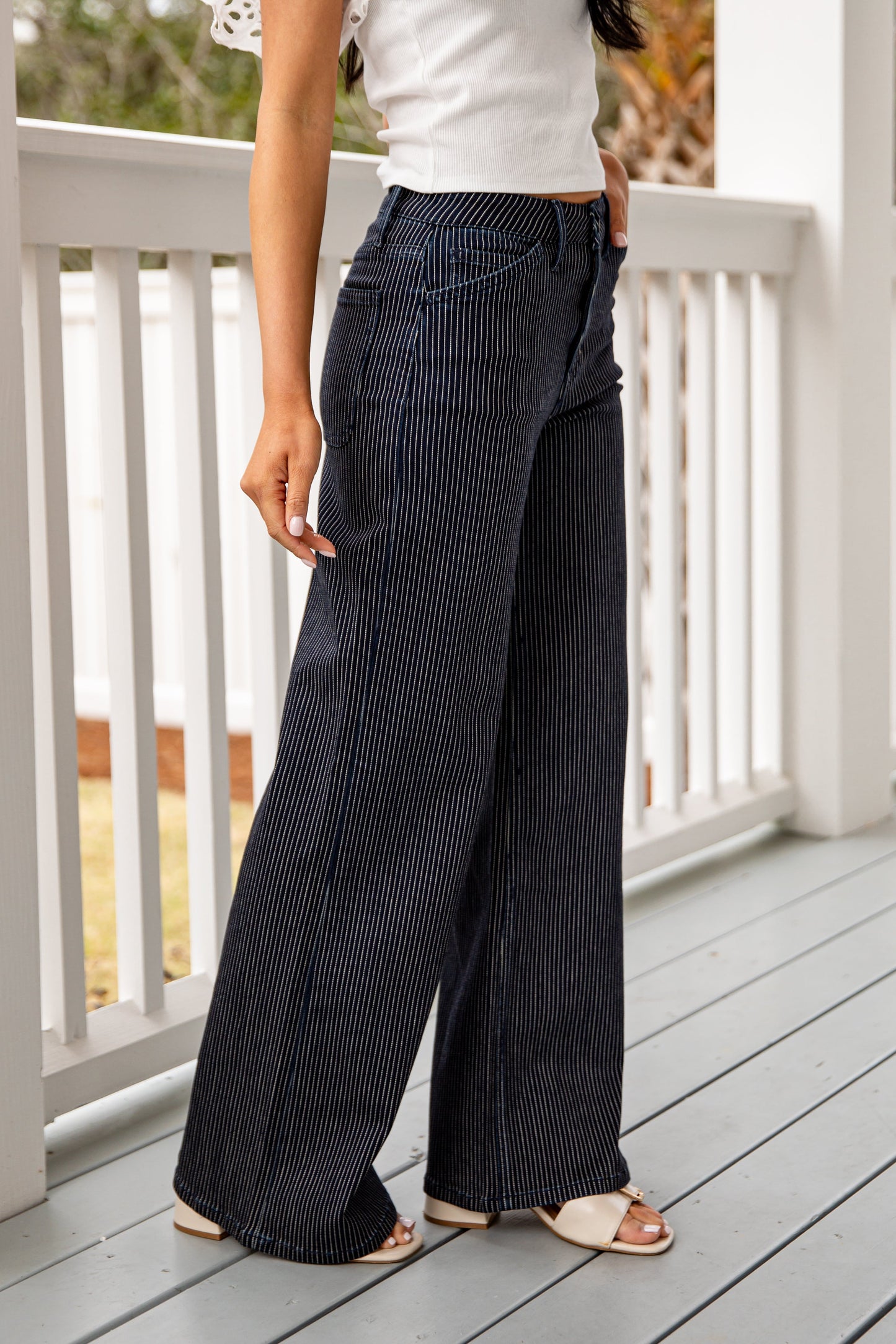 Collins Pinstripe Wide Leg Jeans