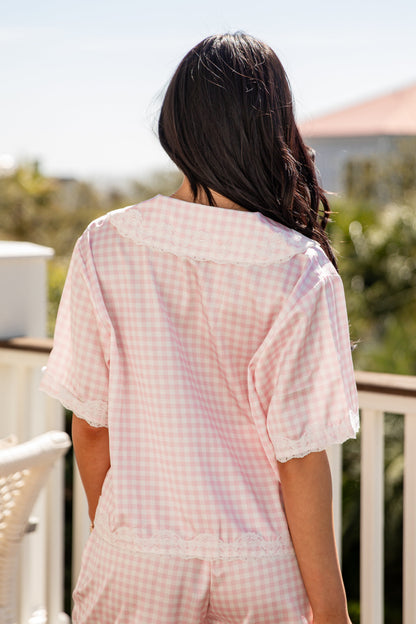 Cozy Girl Gingham Tie-Front Pajama Top