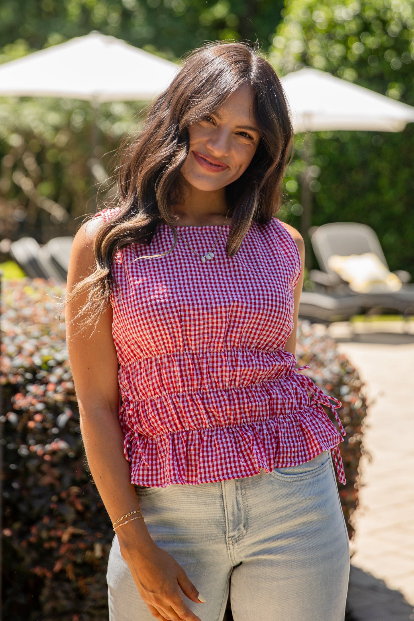 Effortlessly Happy Red Gingham Tank