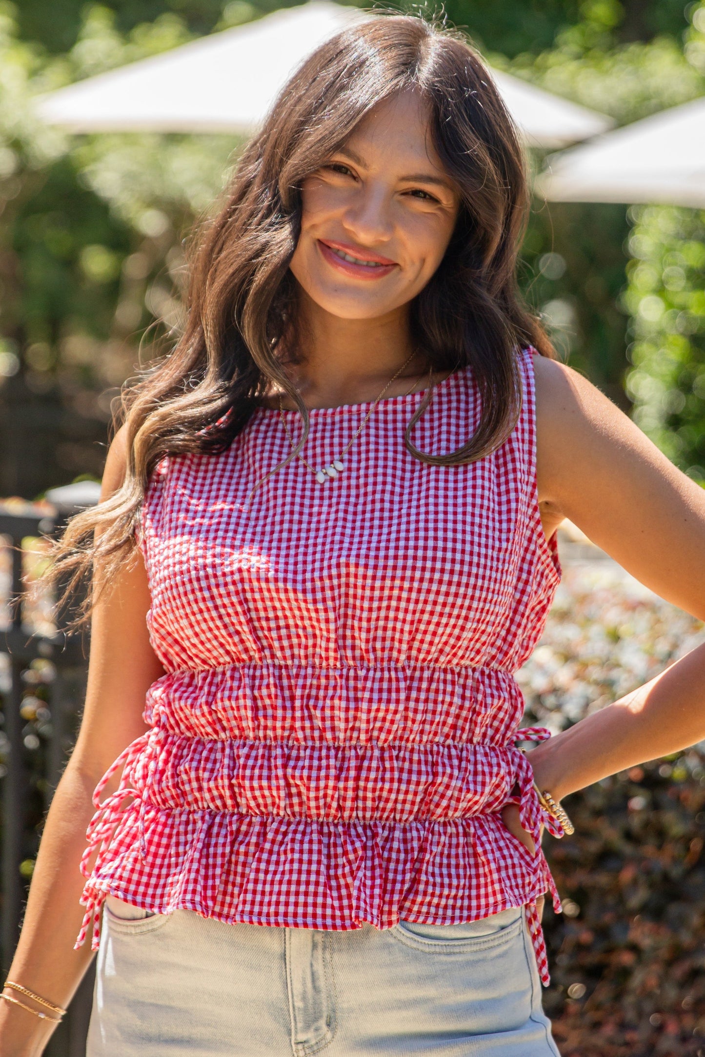 Effortlessly Happy Red Gingham Tank