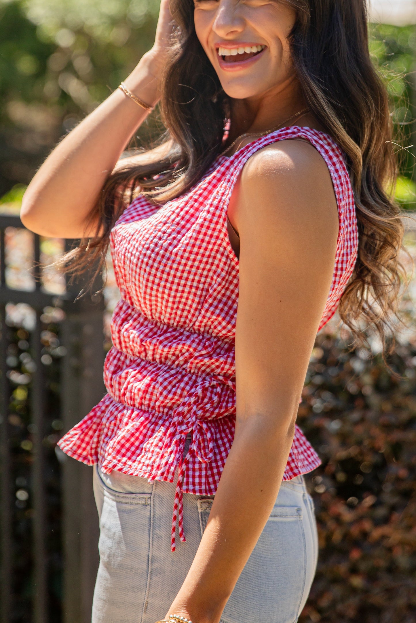 Effortlessly Happy Red Gingham Tank