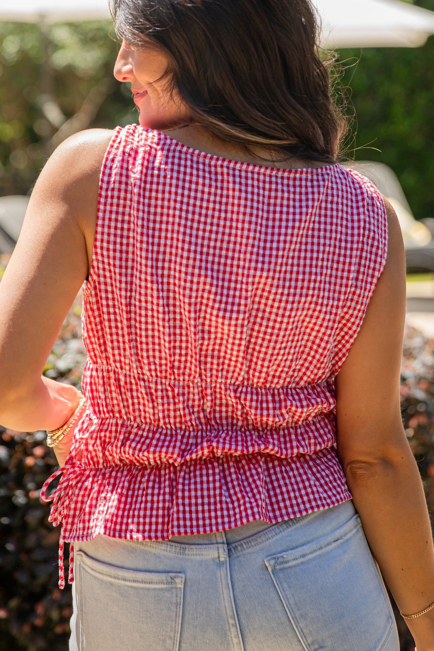 Effortlessly Happy Red Gingham Tank