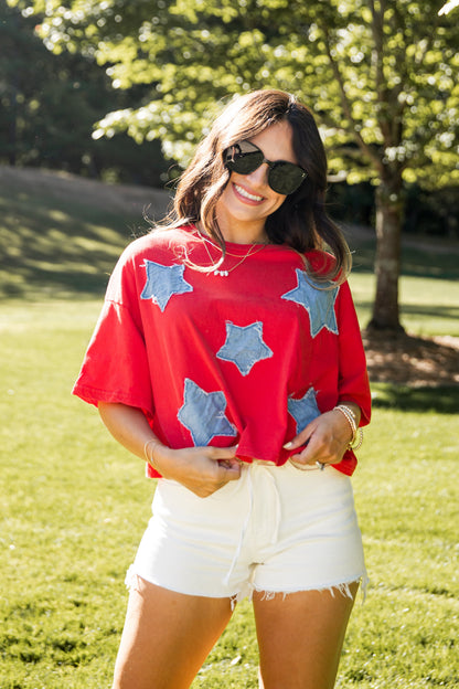 Americana Star Patch Red Tee