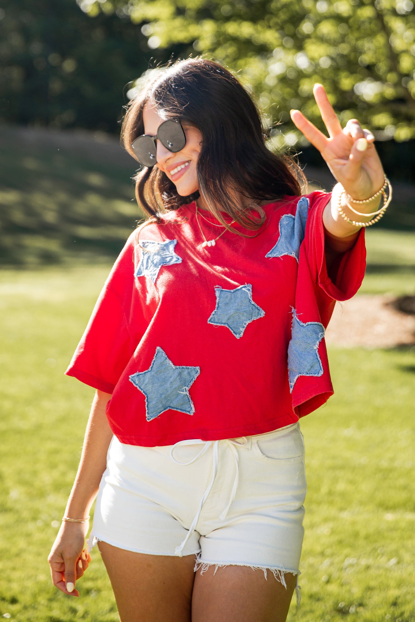 Americana Star Patch Red Tee
