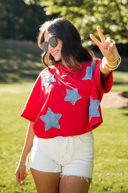 Americana Star Patch Red Tee