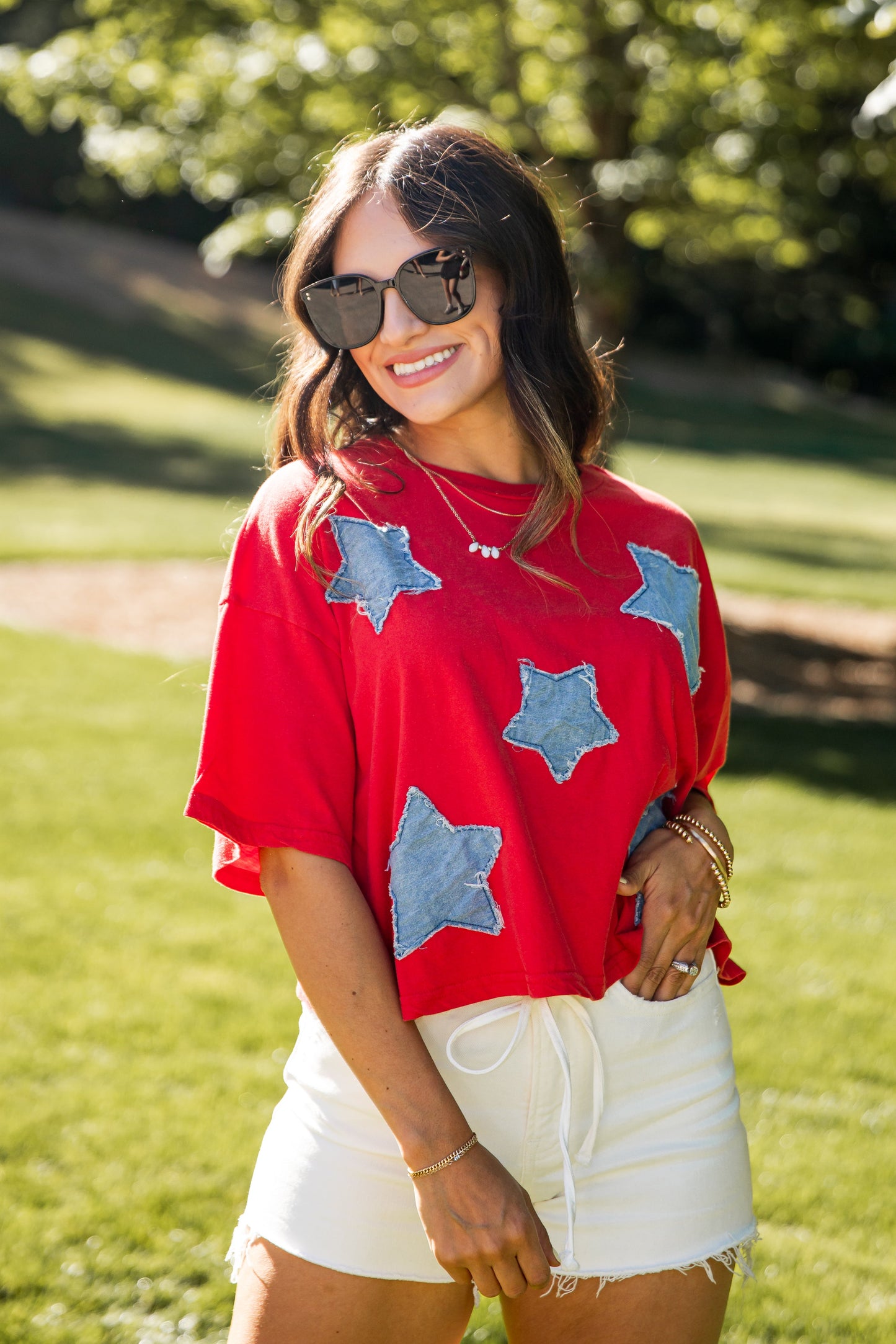 Americana Star Patch Red Tee