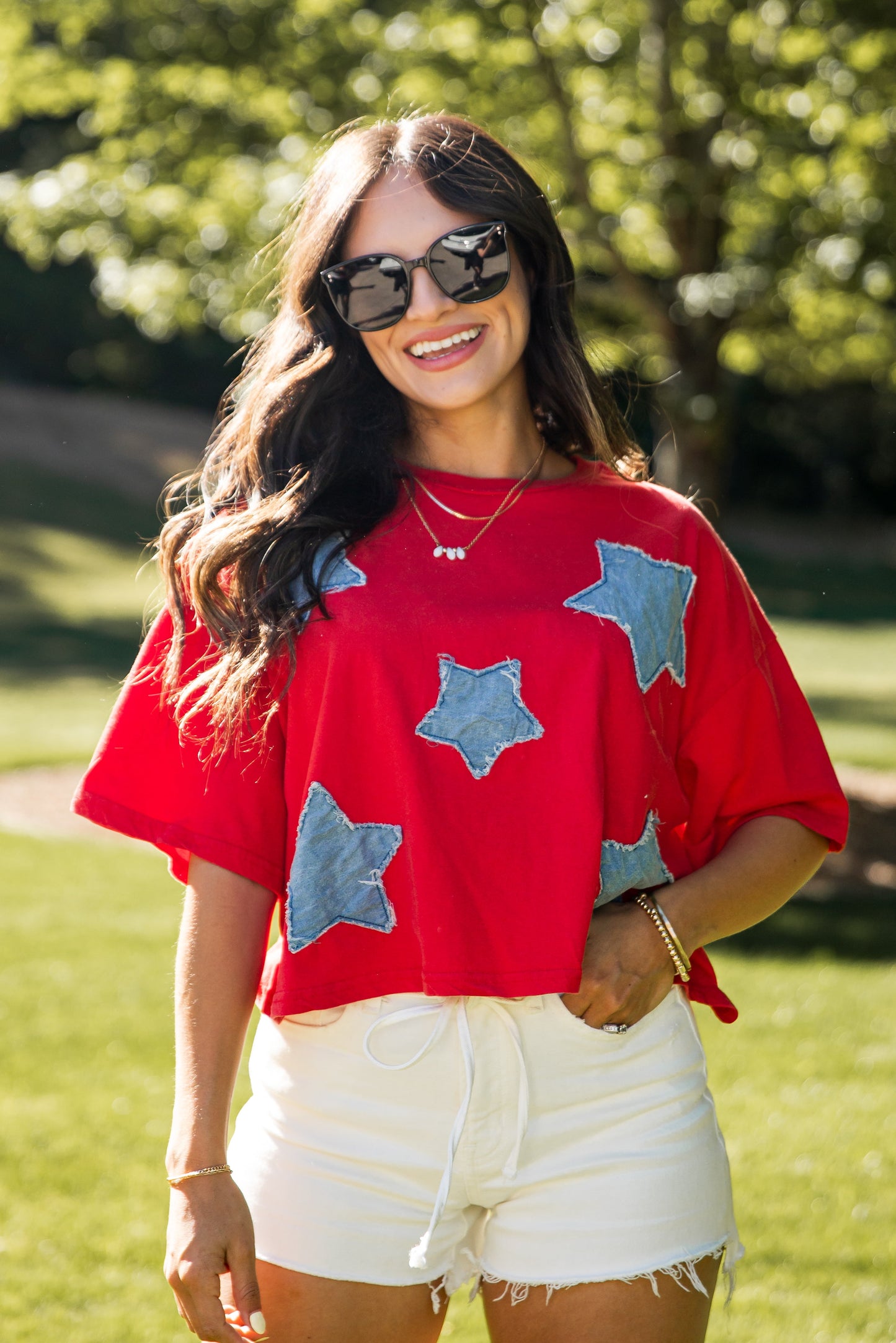 Americana Star Patch Red Tee