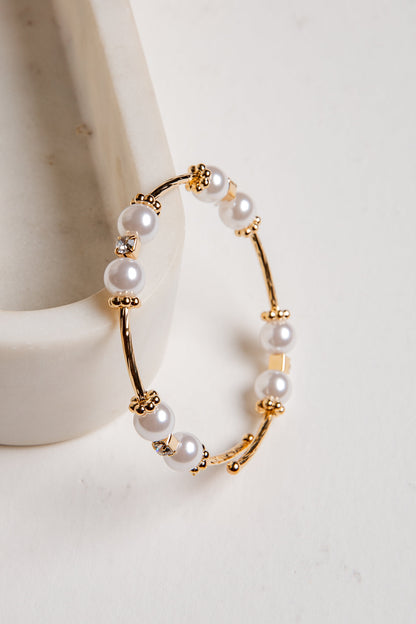 Cora White Pearl + Rhinestone Bangle Bracelet